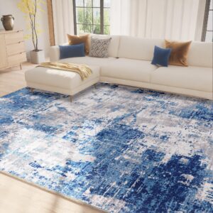 RELEANY Washable Area Rugs 5'x7' Non-Slip Modern Abstract Soft for Living Room Entryway Bedroom, Print Pattern, Blue Grey Navy Gray