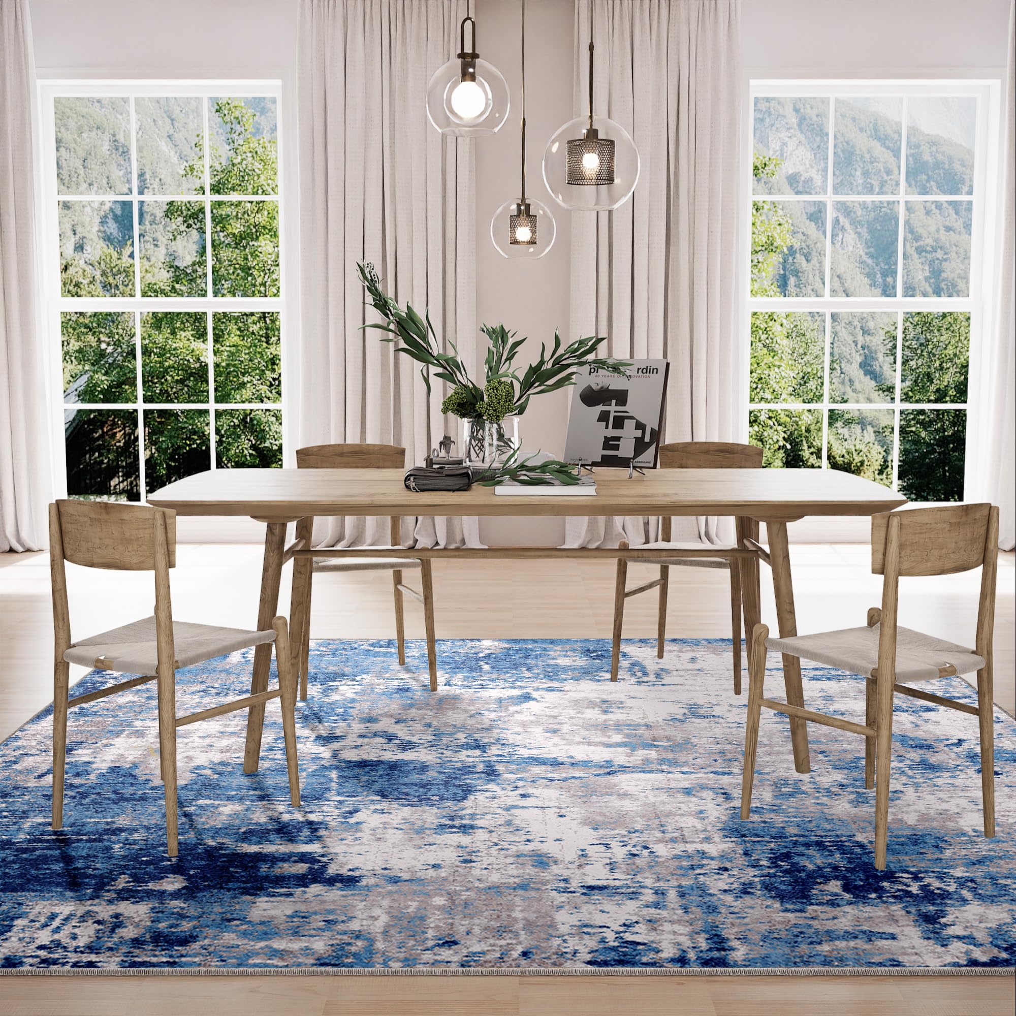 RELEANY Washable Area Rugs 5'x7' Non-Slip Modern Abstract Soft for Living Room Entryway Bedroom, Print Pattern, Blue Grey Navy Gray