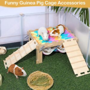 Guinea Pig Hideout with Hammock, Soft Guinea Pig Hammock Wooden Guinea Pig House with Stairs Large Guinea Pig Toys fit Guinea Pig Cages Durable Guinea Pig Accessories for Small Animals