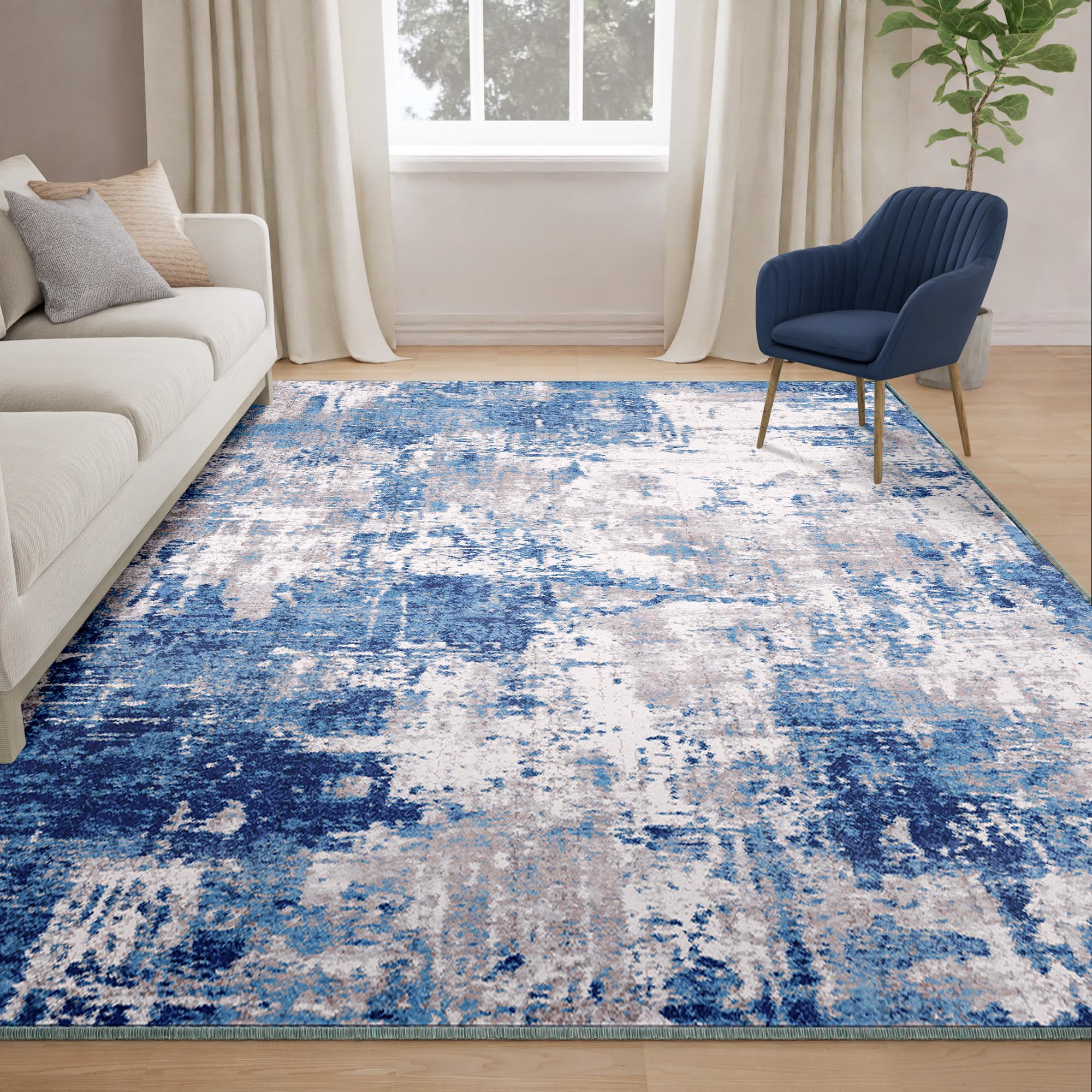 RELEANY Washable Area Rugs 5'x7' Non-Slip Modern Abstract Soft for Living Room Entryway Bedroom, Print Pattern, Blue Grey Navy Gray