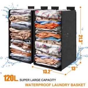 EnHomee Laundry Hamper,120L Laundry Basket with Wheels,large Double Laundry Hamper With Shelf, Rolling Laundry Basket Organizer, Laundry Sorter 2 Section with 2 Pull Out and Removable Bags