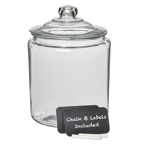 Anchor Hocking Heritage Hill Lid and 2 Chalkboard Labels Glass Jar, 2 Gallon, Set of 1, Clear