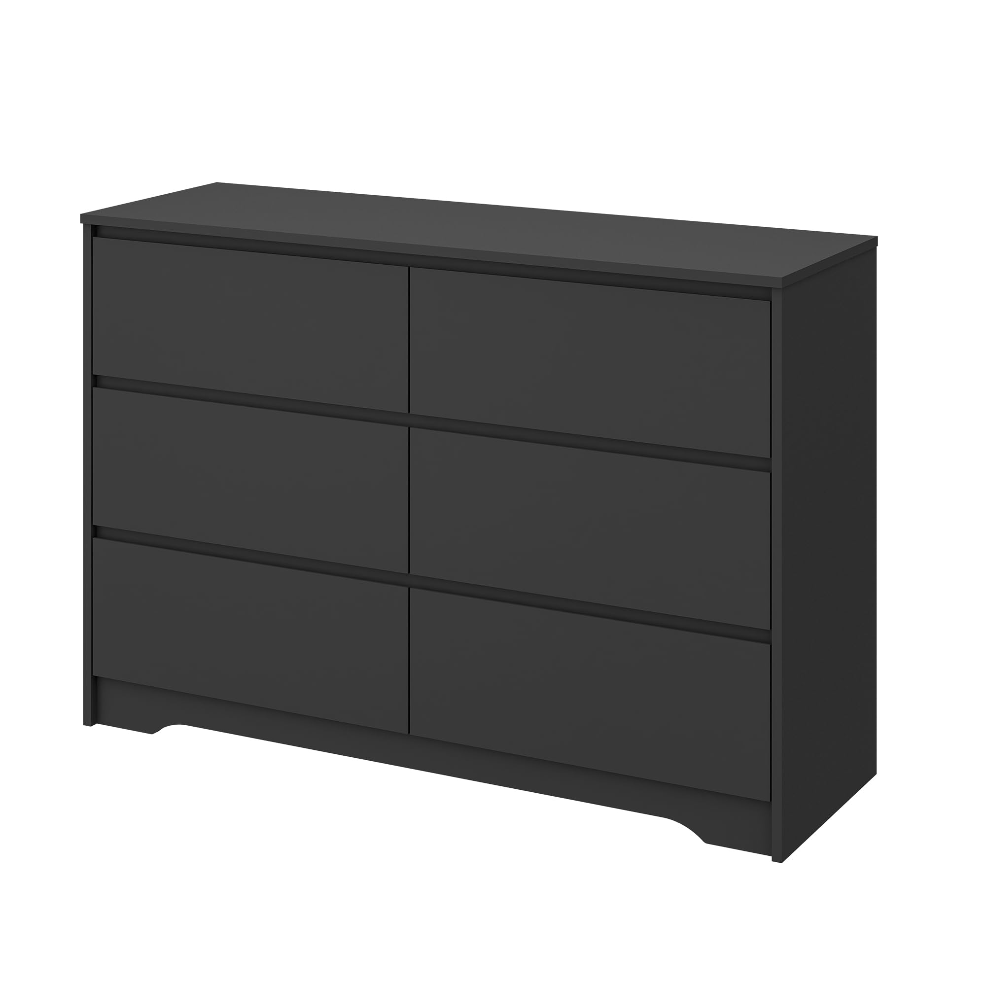 Panana Modern 6 Drawer Double Dresser, Wood Wide 6 Chest of Drawers with Deep Drawers Floor Storage Lateral Drawer Cabinet Organizer for Living Room Bedroom Home Office (Black)