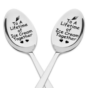 Wedding Engagement Gifts for Girlfriend Boyfriend Ice Cream Spoons Gift for Husband Wife Birthday Gift for Couples Anniversary Valentines Day Gifts for Ice Cream Lovers Gifts for Him Her