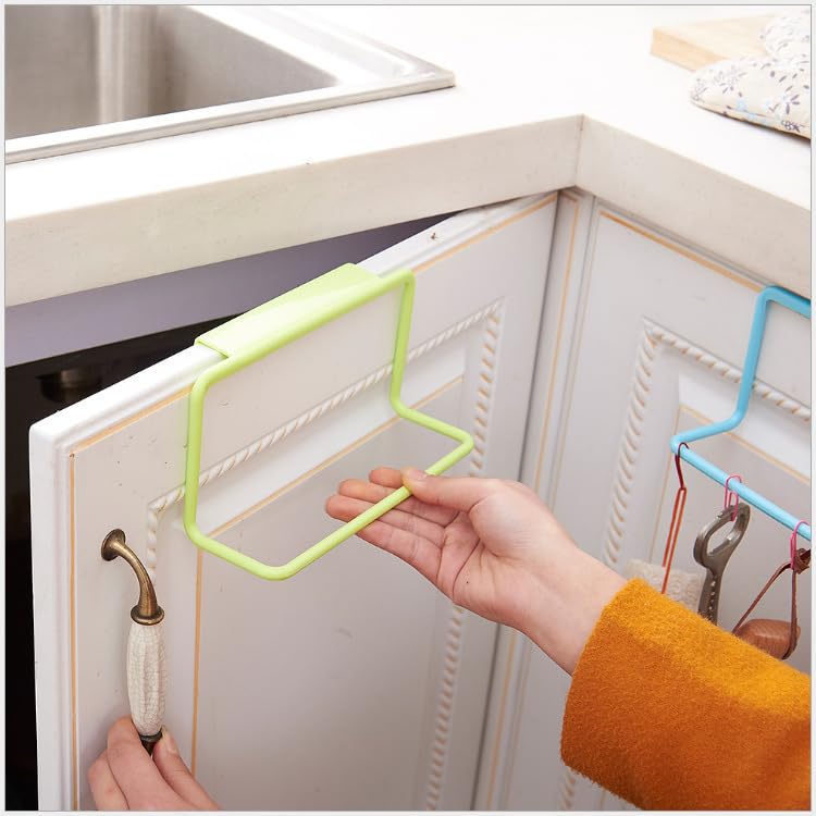 FnPti Over Door Towel Rail Hanger Kitchen Cabinet Cupboard Draw Hand Holder - Blue Plastic Towel Rack, Easy to Use and Clean, Free Punch