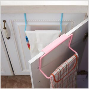 FnPti Over Door Towel Rail Hanger Kitchen Cabinet Cupboard Draw Hand Holder - Blue Plastic Towel Rack, Easy to Use and Clean, Free Punch