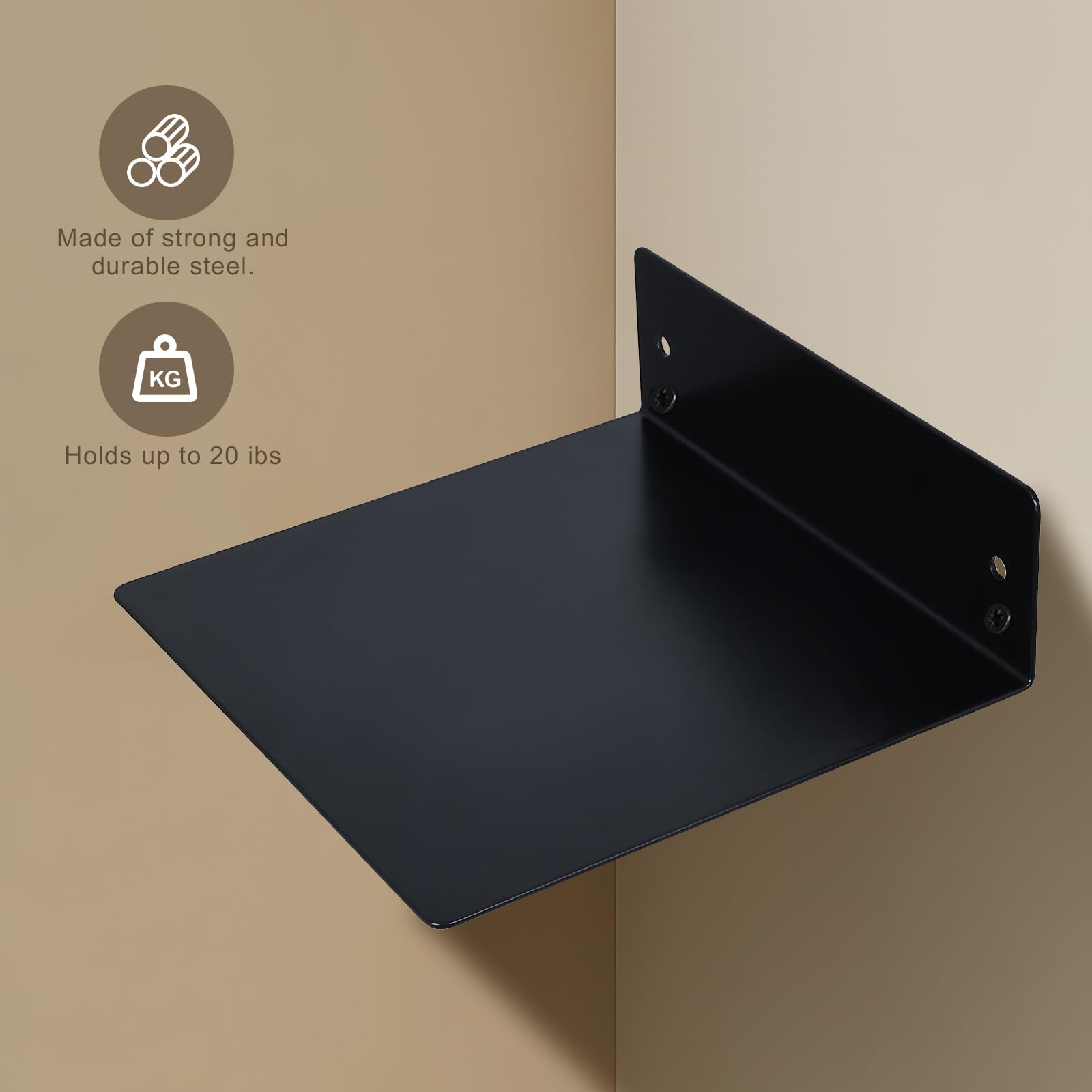 RealPlus Metal Floating Shelf, 6.5" x 6.2" Floating Book Shelves Wall Mounted, Suitable for Kids Room Office Study Room Kitchen, Balck (Pack of 4)