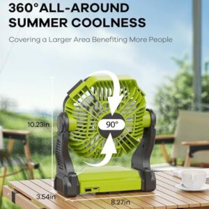 DOWILLDO Camping Fan with LED Lantern, 10400mah Portable Battery Operated Outdoor Fan, Personal Rechargeable Fan for Travel, Hiking, Fishing, Picnic (Green)