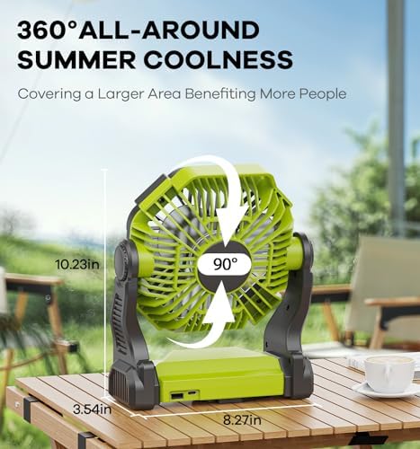 DOWILLDO Camping Fan with LED Lantern, 10400mah Portable Battery Operated Outdoor Fan, Personal Rechargeable Fan for Travel, Hiking, Fishing, Picnic (Green)