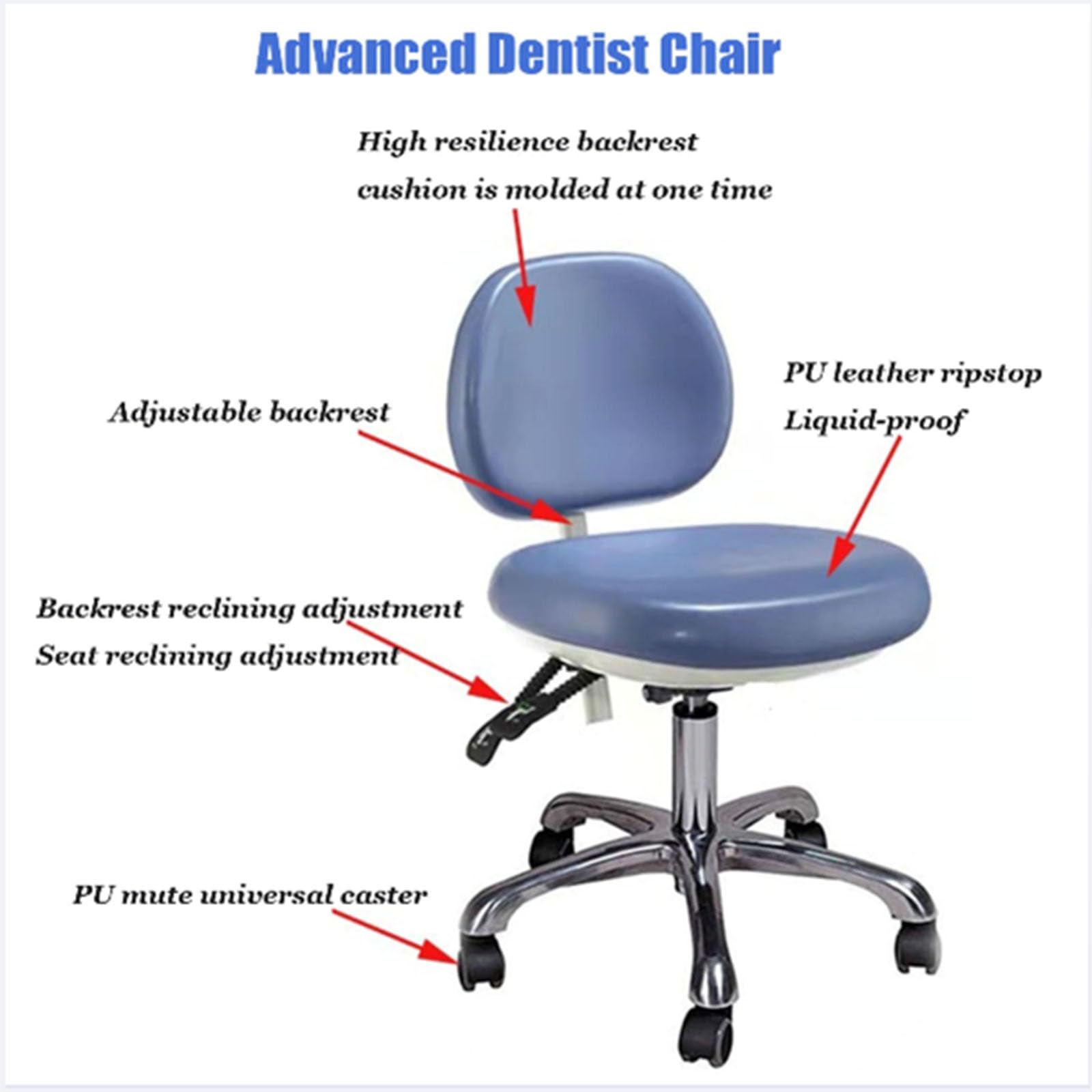 Dental Assistant Chair Medical Chair Ergonomic Seating Back Support Dentist Stool for Clinics, Dental Offices, Labs, Manicure Store,L