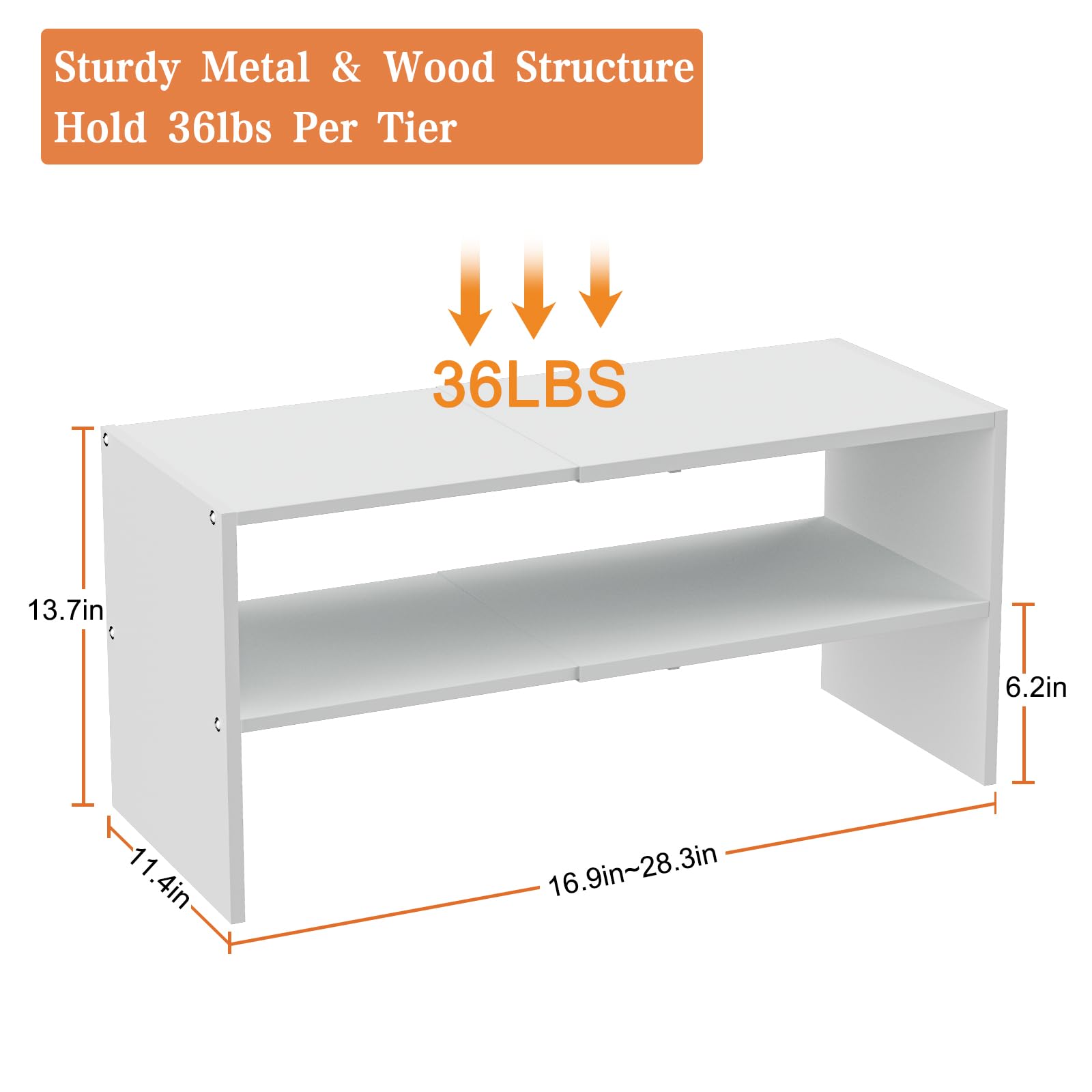 White Shoe Rack Organizer for Closet, 2-Tier Expandable Shoe Shelf, Stackable Iron Wood Combination Small Shoe Racks Shelves for Closets, Entryway,Small Space,Hallway,Garage,6-12 Pairs,Patent Pending