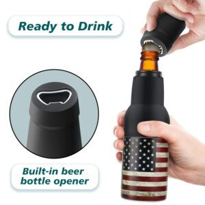 Stepstall Can Cooler Beer Bottle Holder with Beer Opener, 4-in-1 Design Slim Can Beer Bottle Insulators, Double Walled Stainless Steel Insulated, 12 OZ Beer Gifts for Men Boys Father(American Flag)