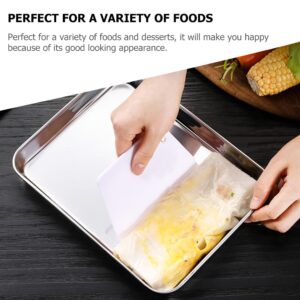 MAGICLULU 4pcs Stainless Steel Bakeware Bandejas Para Comida Coating Trays Stainless Steel Rice Noodles Holding Plate Food Steamer Dessert Platter Pans Square Tray South Korea Pasta Banquet