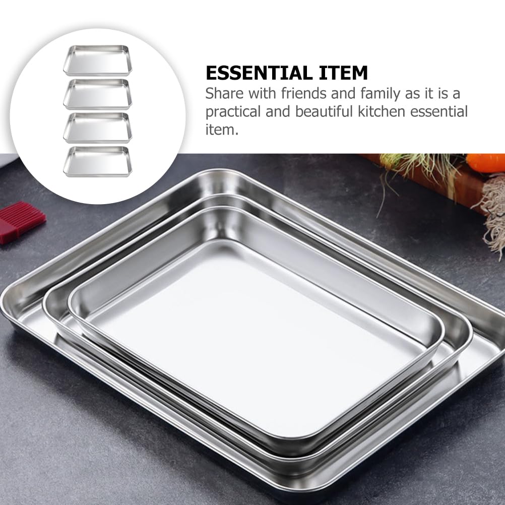 MAGICLULU 4pcs Stainless Steel Bakeware Bandejas Para Comida Coating Trays Stainless Steel Rice Noodles Holding Plate Food Steamer Dessert Platter Pans Square Tray South Korea Pasta Banquet