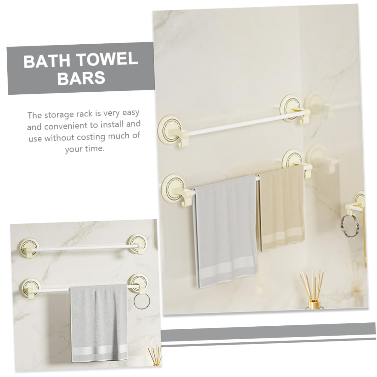 DRESSOOS 2pcs No Punching Bath Towel Organizer Bathroom Door Wall Hanging White Towel Rack Double Pole Tower Hanger No Trace Stickers Multifunction abs Iron Pipe Paint Wall-Mounted Shelf