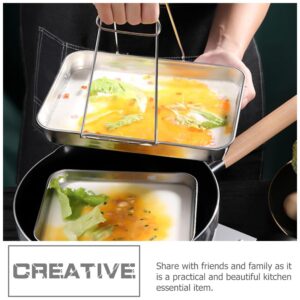 MAGICLULU 4pcs Stainless Steel Bakeware Bandejas Para Comida Coating Trays Stainless Steel Rice Noodles Holding Plate Food Steamer Dessert Platter Pans Square Tray South Korea Pasta Banquet