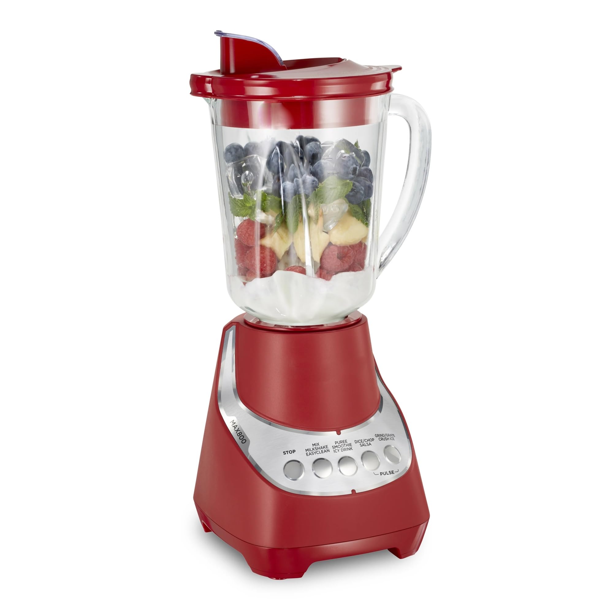 CALFEE Quiet Blender, 48 oz. Glass Jar, 12 Blending Functions, Red