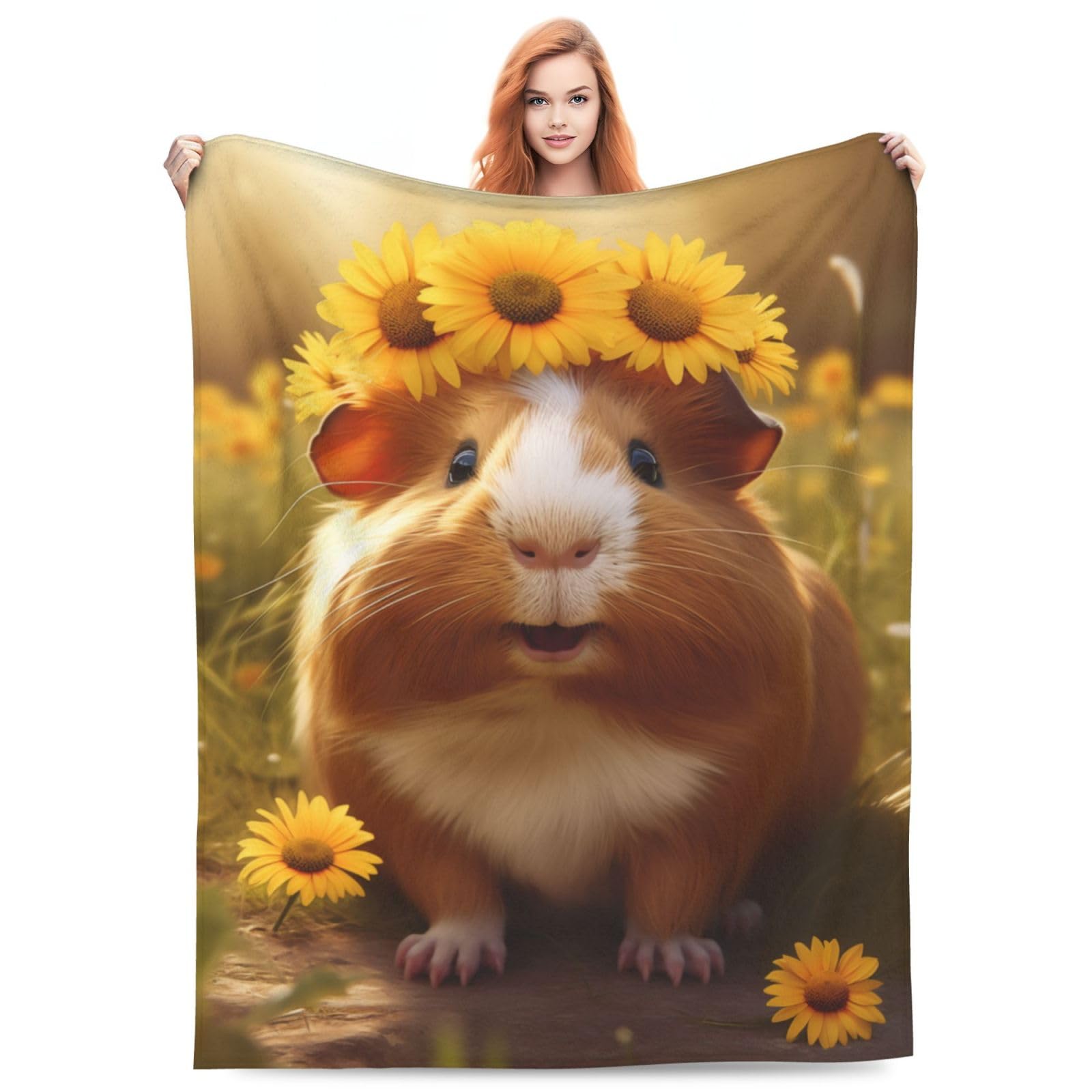 Turamurra Cute Sunflower Guinea Pig Blanket Gifts for Kids,Funny Pet Guinea Pigs Print Throw Blanket,Soft Flannel Plush Quilt for Bedding Sofa Couch Chair Room Valentines Decoration 50"x60"