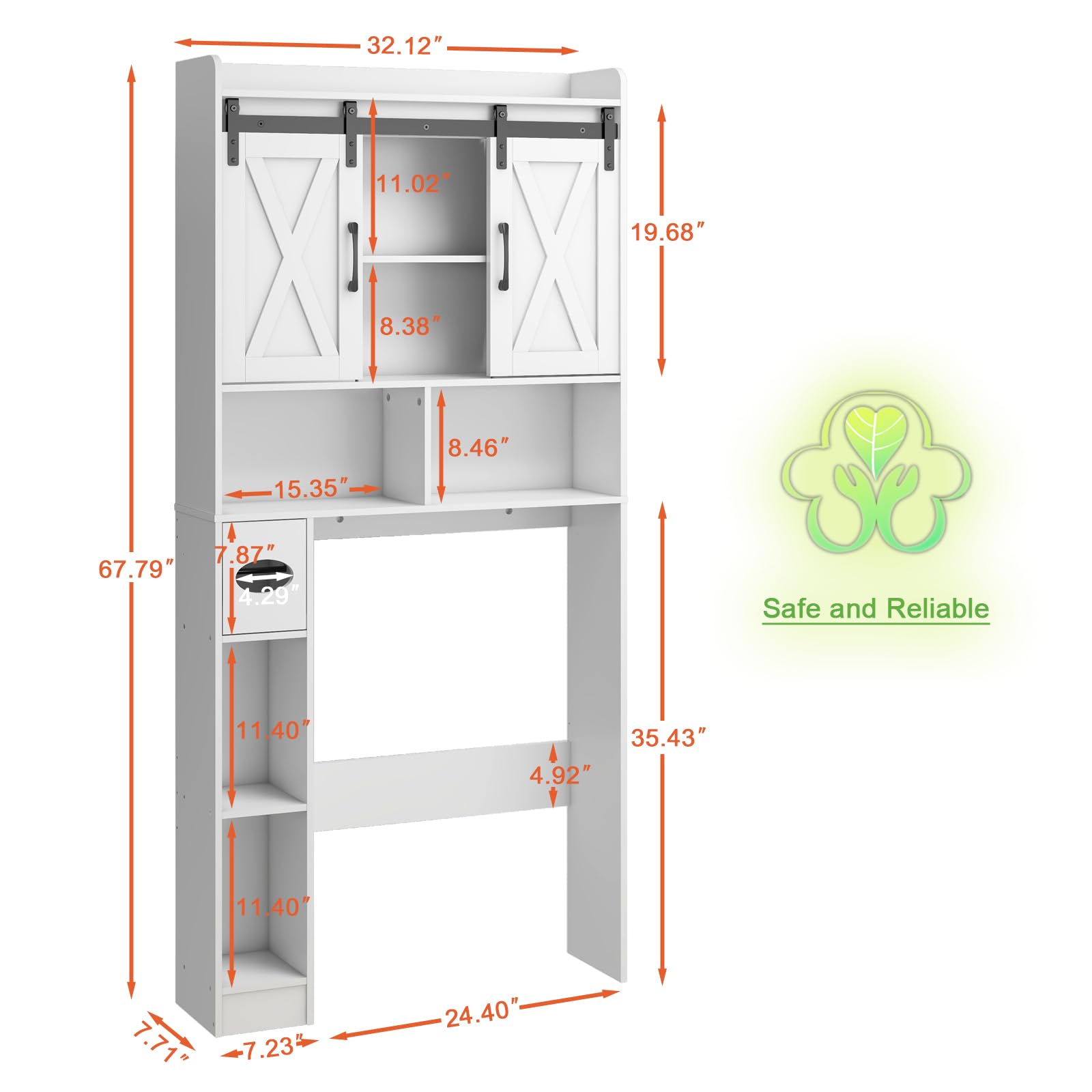 Over The Toilet Storage Cabinet, Farmhouse Storage Cabinet Over Toilet with Sliding Doors，Home Space-Saving Toilet Rack, for Bathroom, Restroom, Laundry