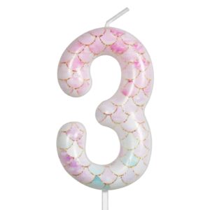 pink purple mermaid birthday candles numbers 3 candle, mermaid birthday decorations for girls, happy 3rd birthday candles for cake, birthday cake candle mermaid cake toppers birthday party supplies