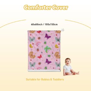 Toddler Pink Duvet Cover, 40×60 Inch Kids Duvet Cover for Girls, Soft Comforter Cover Quilt Cover with Butterfly Printed, Dotted Backing Zipper Boho Duvet Cover