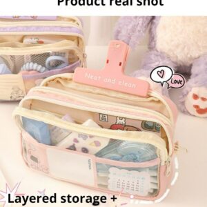 Cute Pencil Case Large Capacity Pen Bag Mesh Kawaii Pen Case Clear Pencil Pouch Gift (Pink)