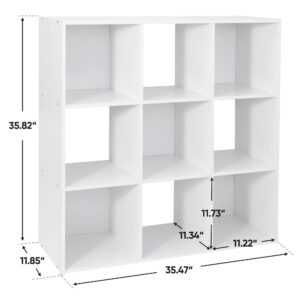 LEMY 9-Cube Storage Organizer Bookshelf, Wooden Open Display Bookcase with Removable Back Panels for Bedroom, Living Room, Office, White