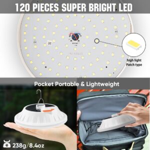 Solar Camping Lanterns Remote Tent Light - 4000LM Portable LED Camping Light Hanging IPX4 Waterproof USB Rechargeable Lantern for Camping, Hiking, Power Failure, Hurricane (120 LEDs)