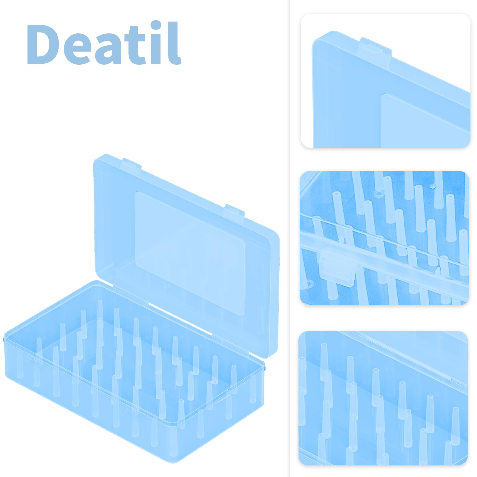 42 Slot Sewing Thread Blue Storage Box Bobbin Needle Spool Holder Organizer Embroidery Household DIY Sewing Accessories, Contain 2 Size Spool 30 pcs 0.5(D) x 2.4(H) in + 12 pcs 1(D) x 2.4(H) in