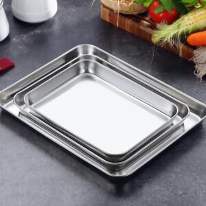 MAGICLULU 4pcs Stainless Steel Bakeware Bandejas Para Comida Coating Trays Stainless Steel Rice Noodles Holding Plate Food Steamer Dessert Platter Pans Square Tray South Korea Pasta Banquet