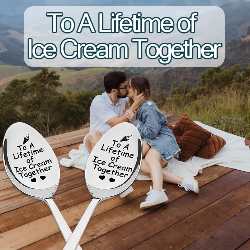 Wedding Engagement Gifts for Girlfriend Boyfriend Ice Cream Spoons Gift for Husband Wife Birthday Gift for Couples Anniversary Valentines Day Gifts for Ice Cream Lovers Gifts for Him Her