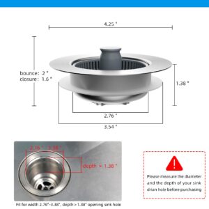 Hibbent Upgraded 3 in 1 Kitchen Sink Drain Strainer and Stopper Combo, Stainless Steel Metal Pop Up Sink Stopper, Anti-Clogging Basket Strainer with Handle for US Standard 3-1/2 Inch Drain