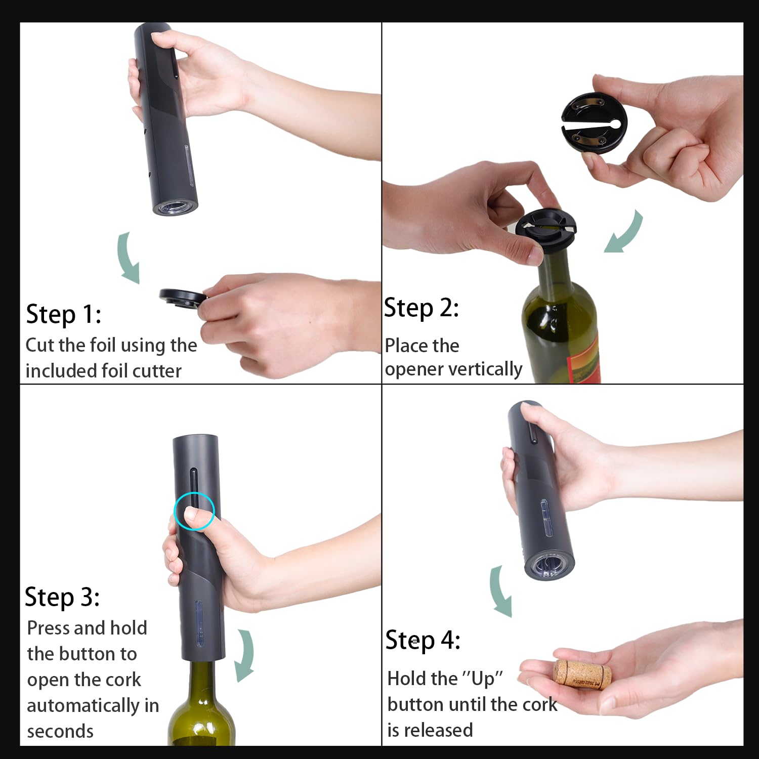 ManGotree Electric Wine Opener, Wine Bottle Opener with Foil Cutter, Wine Opener for Kitchen Storage, Battery Operated Corkscrew Wine Opener, Suit for Home Party Wedding etc. (Black)