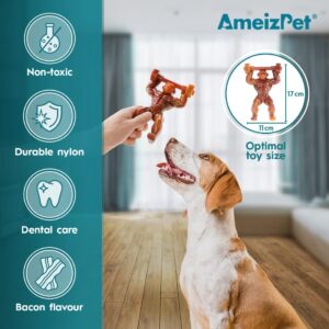 AmeizPet Bacon Flavor Gorilla Dog Chew Toy for Medium & Large Breed Dogs, Indestructible Durable Long Lasting 100% Nylon Dog Chew Toy for Aggressive Chewers - Dog Toy to Keep Them Busy