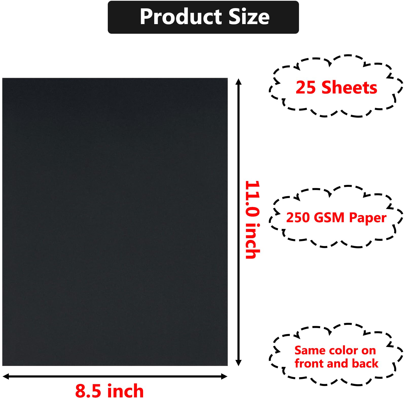 25 Sheets Black Cardstock Paper 8.5 x 11 inches, 250 GSM/92 lb Thick Card Stock Paper Black Construction Paper for DIY Cards, Cardstock Printer Paper Scrapbook Paper Cardboard Paper for Crafts