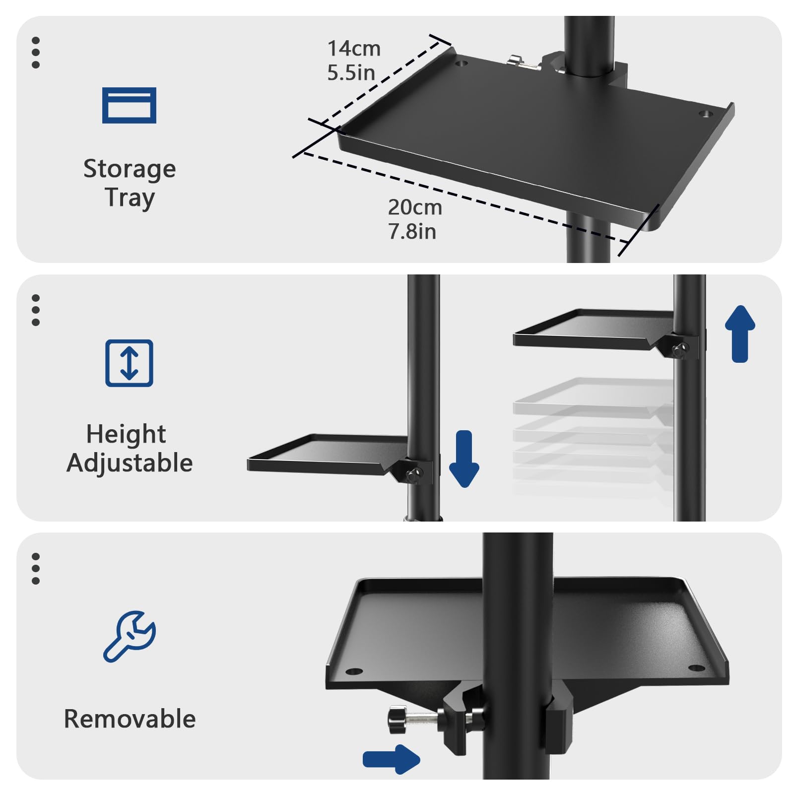 ZHOOGE Salon Tray Cart on Wheels with Stand Rack Tray, Premium Iron Alloy Tattoo Tray Height Adjustable Salon Service Tray with 360 Degree Mute Universal Tricycle for Tattoo Work, SPA and Dental Tray