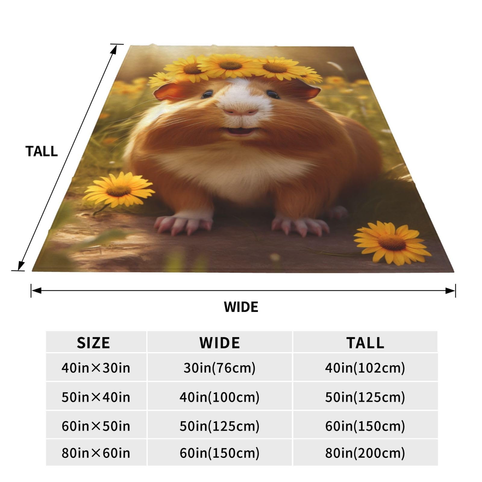 Turamurra Cute Sunflower Guinea Pig Blanket Gifts for Kids,Funny Pet Guinea Pigs Print Throw Blanket,Soft Flannel Plush Quilt for Bedding Sofa Couch Chair Room Valentines Decoration 50"x60"