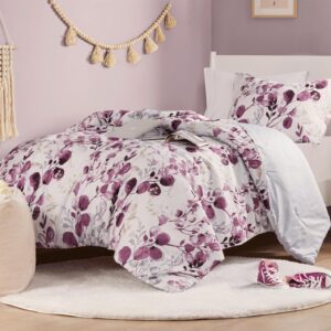 codi floral twin comforter set for teen girls, spring lavender bedding sets with soft seersucker 2pcs - 1 flower comforters and 1 pillows case, lilac purple