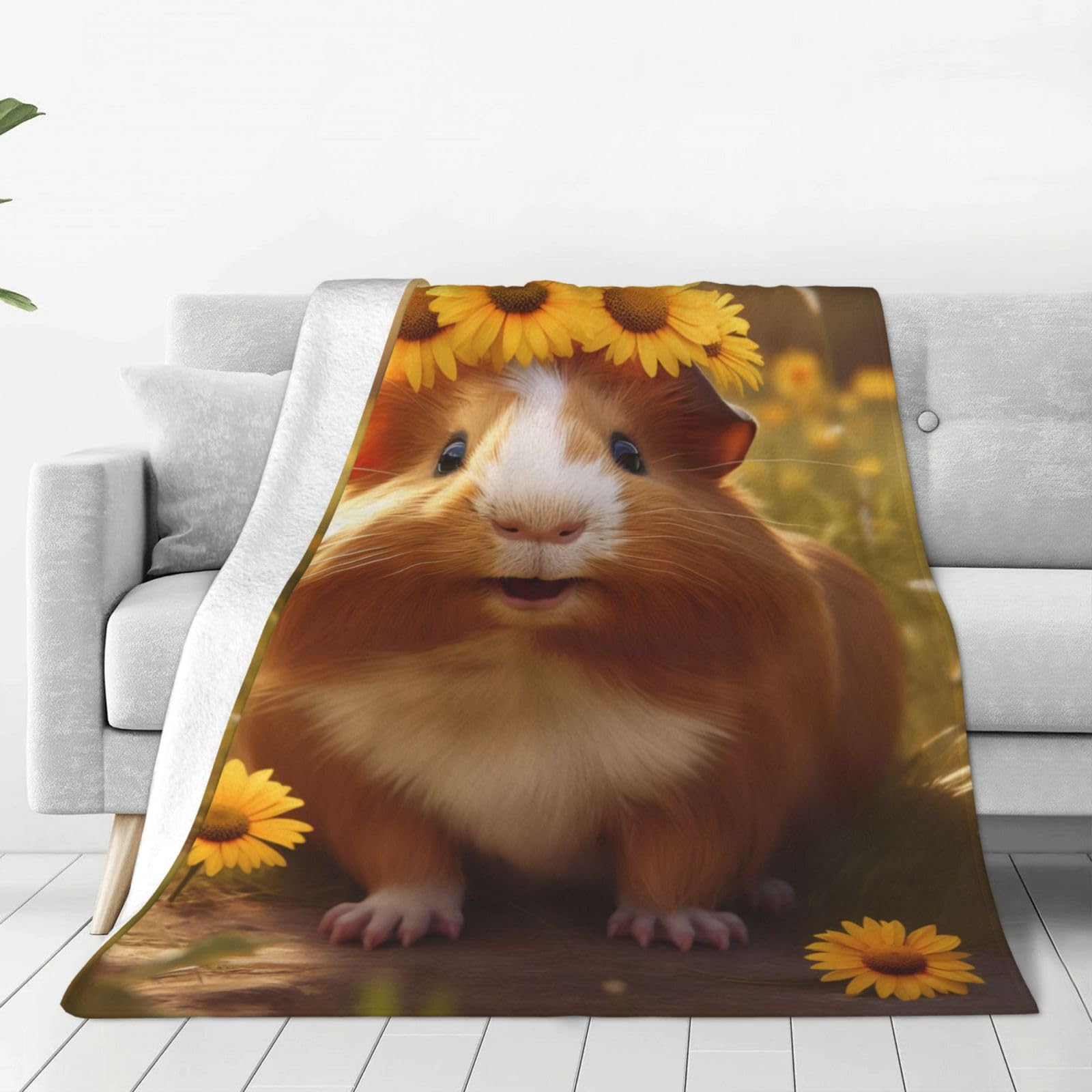 Turamurra Cute Sunflower Guinea Pig Blanket Gifts for Kids,Funny Pet Guinea Pigs Print Throw Blanket,Soft Flannel Plush Quilt for Bedding Sofa Couch Chair Room Valentines Decoration 50"x60"