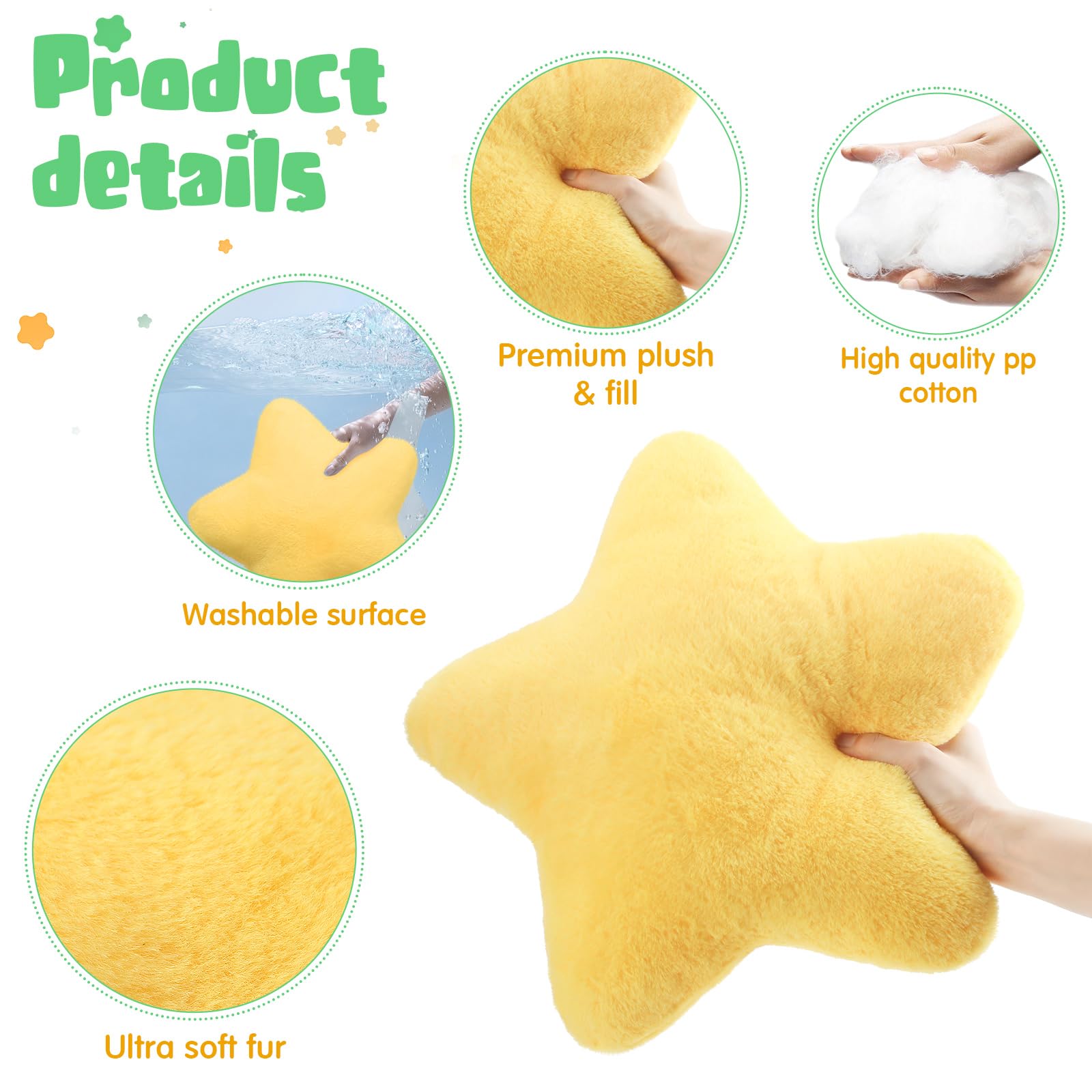 Spiareal 4 Pcs 15.7" Yellow Star Pillow Plush Stuffed Star Shaped Pillow Soft Cute Throw Pillows Plush Pillow for Bedroom Sofa Living Room Birthday Gift for Kids, Girls, Boys