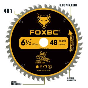 FOXBC 6-1/2" Track Saw Blade 48T Replacement for Makita Plunge Circular Saw, DeWalt Tracksaw, Wen CT1065