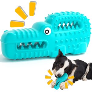 zimtty dog toys, squeaky indestructible dog chew toys for aggressive chewers, tough alligator rubber teething chew dog toys for large medium small dog