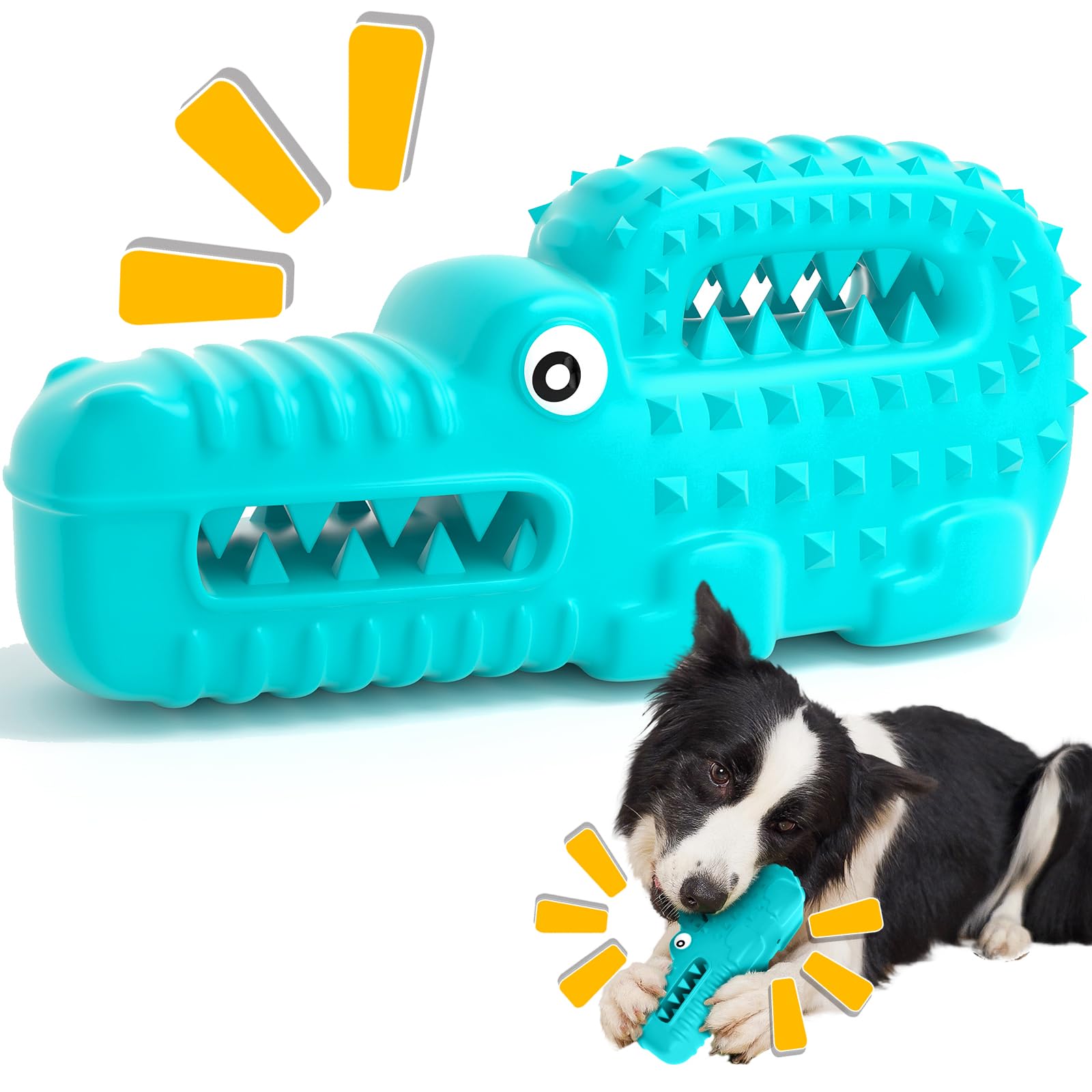 Zimtty Dog Toys, Squeaky Indestructible Dog Chew Toys for Aggressive Chewers, Tough Alligator Rubber Teething Chew Dog Toys for Large Medium Small Dog