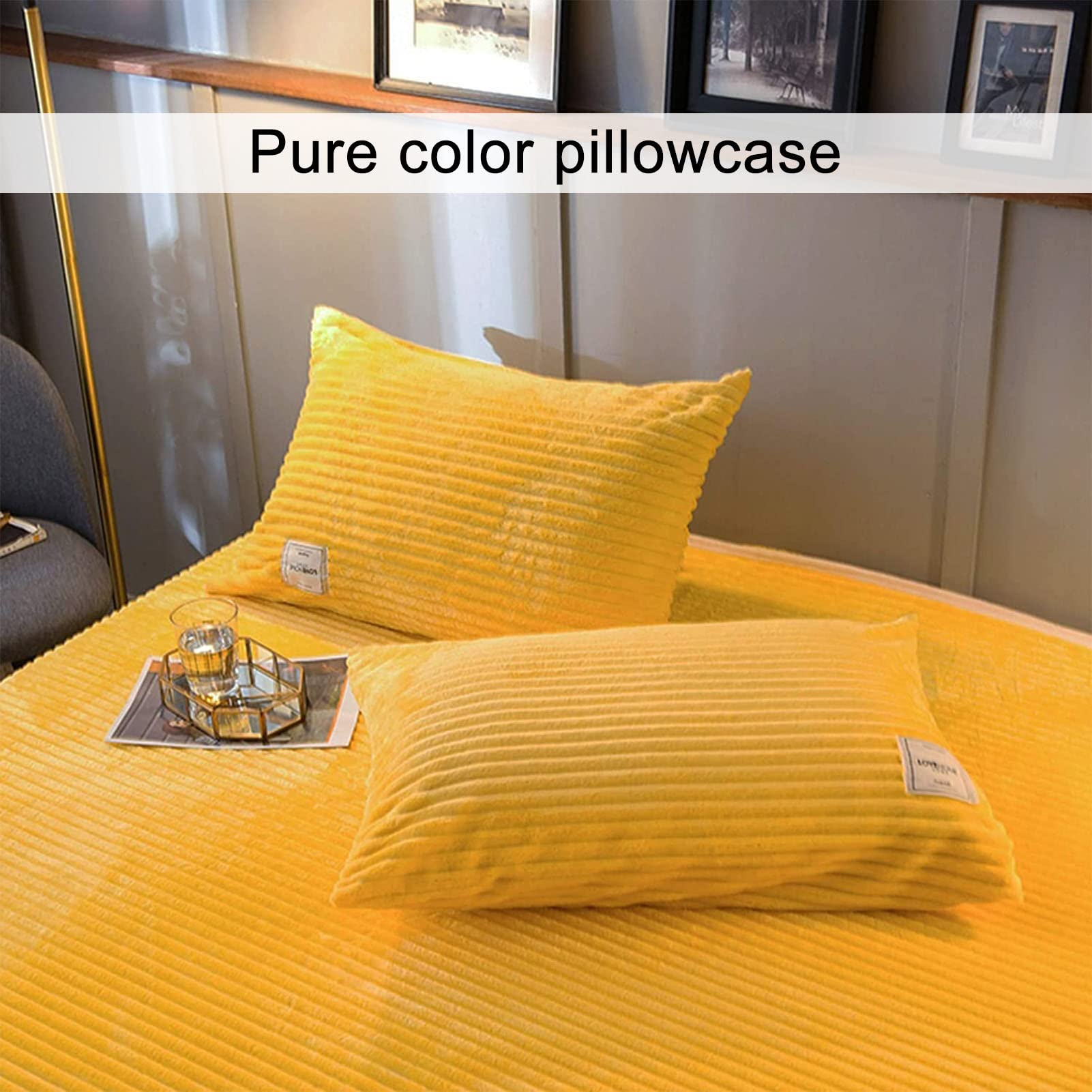 ONDIAN Soft Corduroy Duvet Cover Set Queen Size,Thicken Double Sided Velvet Comforter Cover with 2 Pillowcase Winter Twin Quilt Cover with Zipper-Yellow 240x220cm(94.5x86.inch)