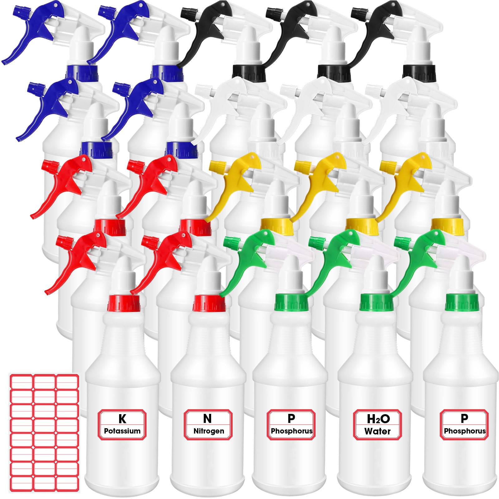 Rtteri 20 Pack 32oz Plastic Spray Bottles for Cleaning Solutions, Empty Spray Bottles Bulk, Adjustable Leak Proof Sprayer Bottles with Label for Plants Pet BBQ Home Kitchen(Multicolor)