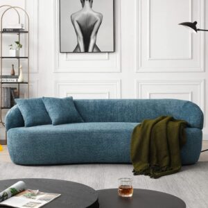 jurmalyn 86.6'' curved sofa for living room round sectional sofa couch 3 seater upholstered sofa boucle couch with pillows for apartment home office, blue