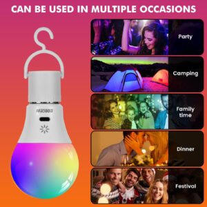 USB Rechargeable Light Bulb With Remote Control, Smart RGB Color Changing Bulb, 9+3 Color Temperature, LED Dimmable Touch Control Bulb With Timing Function, 2600mAh Battery Powered 8W A19, E26,2 Pack