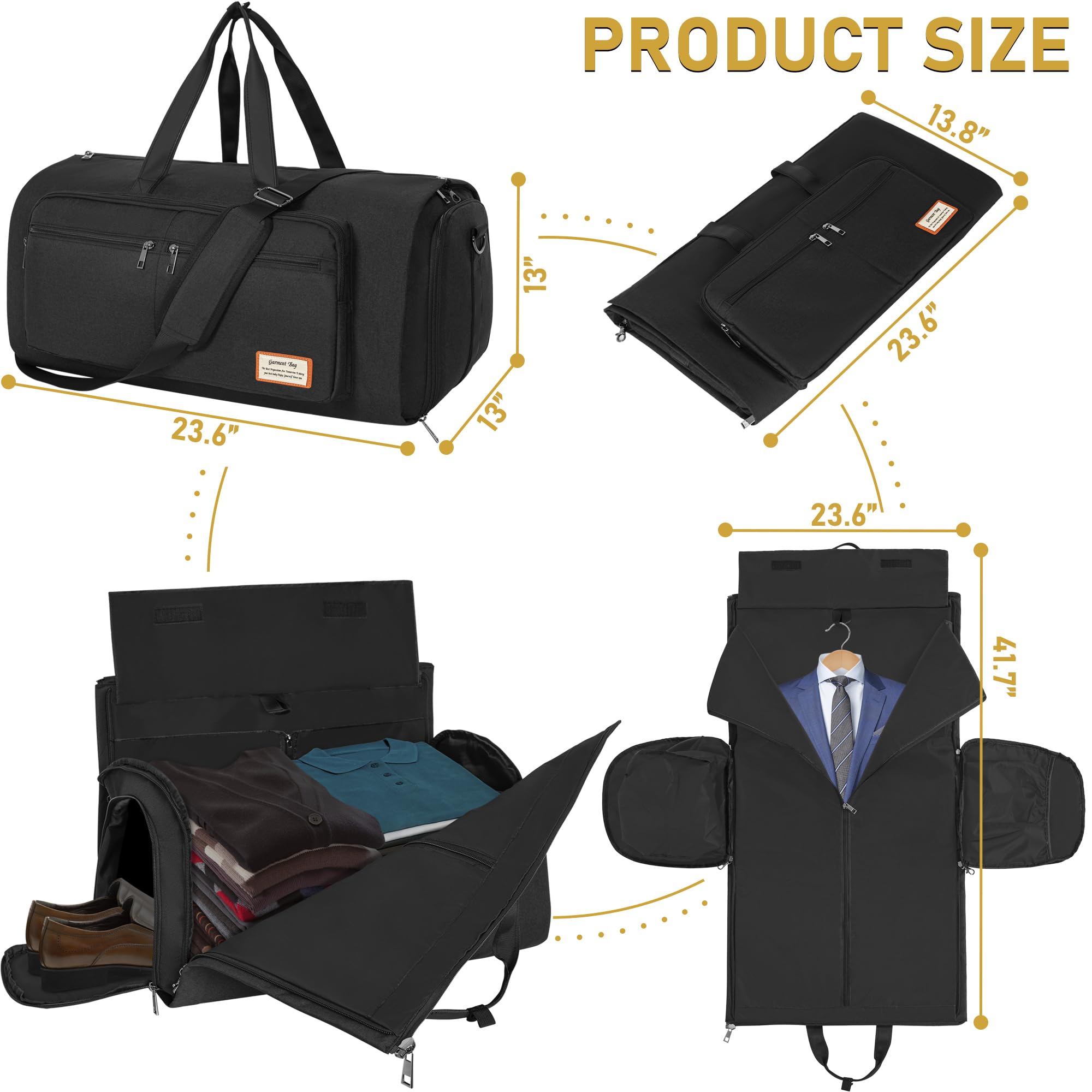 AKOZLIN Carry on Garment Bag 3 in 1 Duffle Bag 57L Travel Suit Dress Shoes Carrier Storage Bag For Men Women Overnight Weekender Travel Bag Large