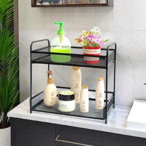 SETTFRFE Two Tier Shelf Organizer,Bathroom Countertop Organizer,Coffee Bar Counter Shelf,Black