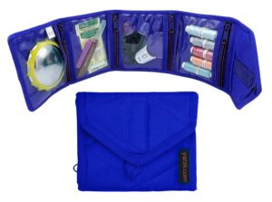 yazzii craft travel wallet - portable & multifunctional craft purse - 4 pocket organizer for notions, credit cards, jewelry, accessories, medicine, & more! royal blue